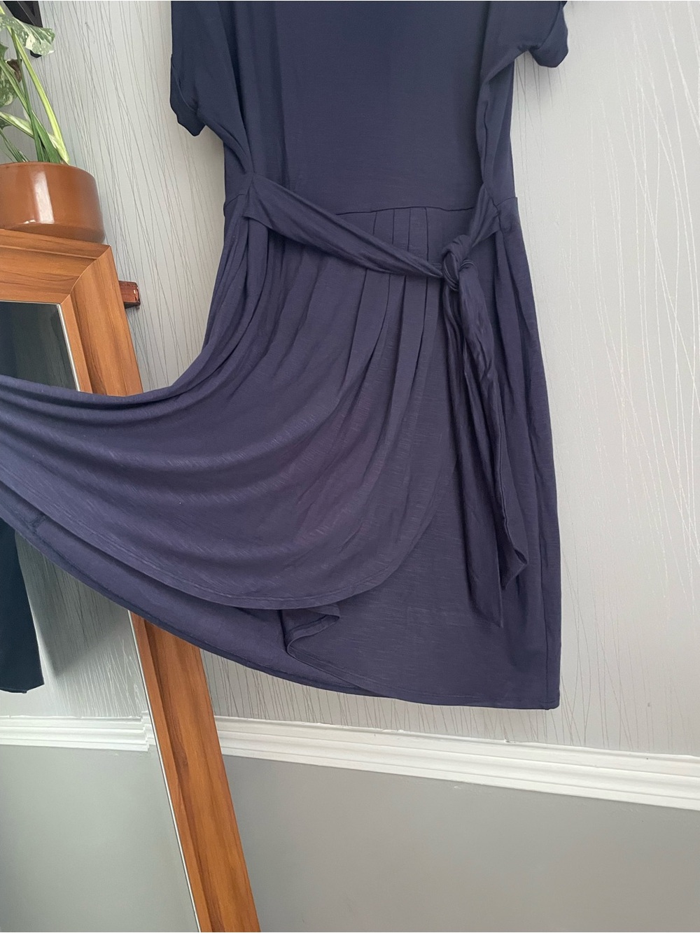 Chaps Women’s XL Navy Blue Tie Waist Dress Short Sleeve Career Casual Stretch - Picture 5 of 7